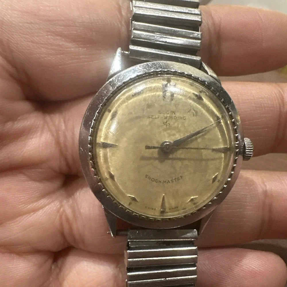 Vintage Elgin Shockmater Self Winding Rare 17 Jewel Men Watch Works Bt Runs Fast